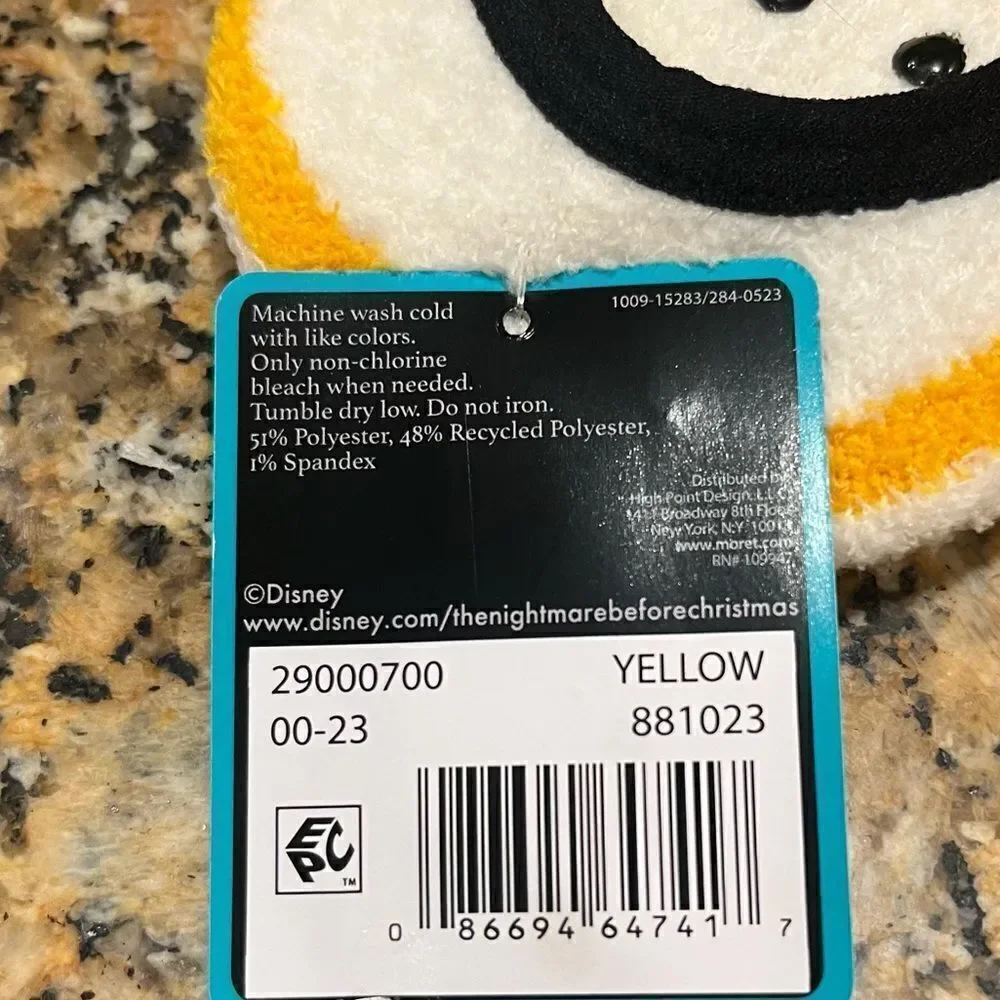 Nightmare Before Christmas King Jack Skellington Slipper Socks Yellow Fuzzy NWT